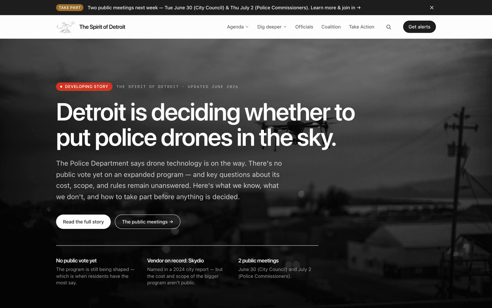 The Spirit of Detroit hero — police drones developing story
