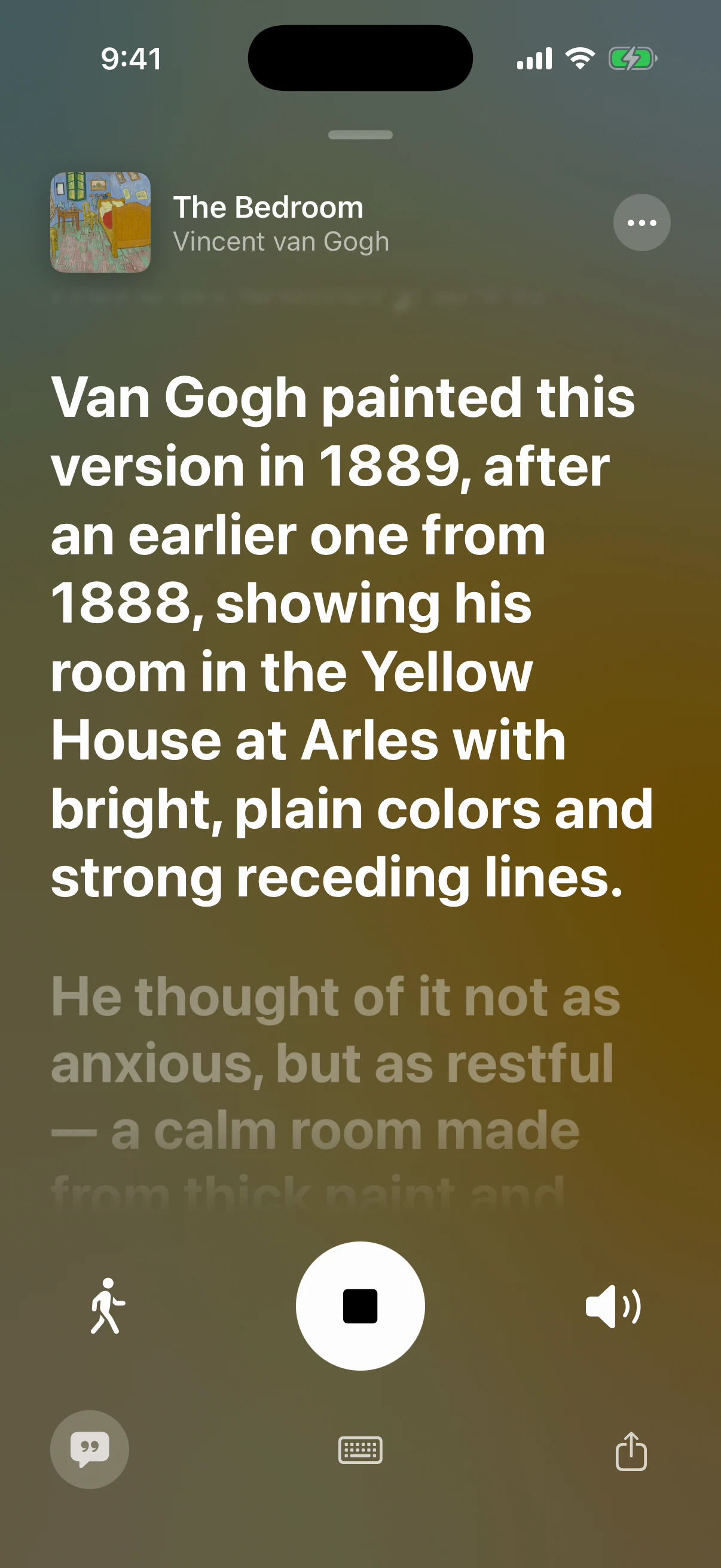The TAO app: the guide answering about The Bedroom, the answer as lyrics