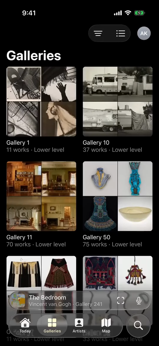 The TAO app: Galleries as a grid of covers