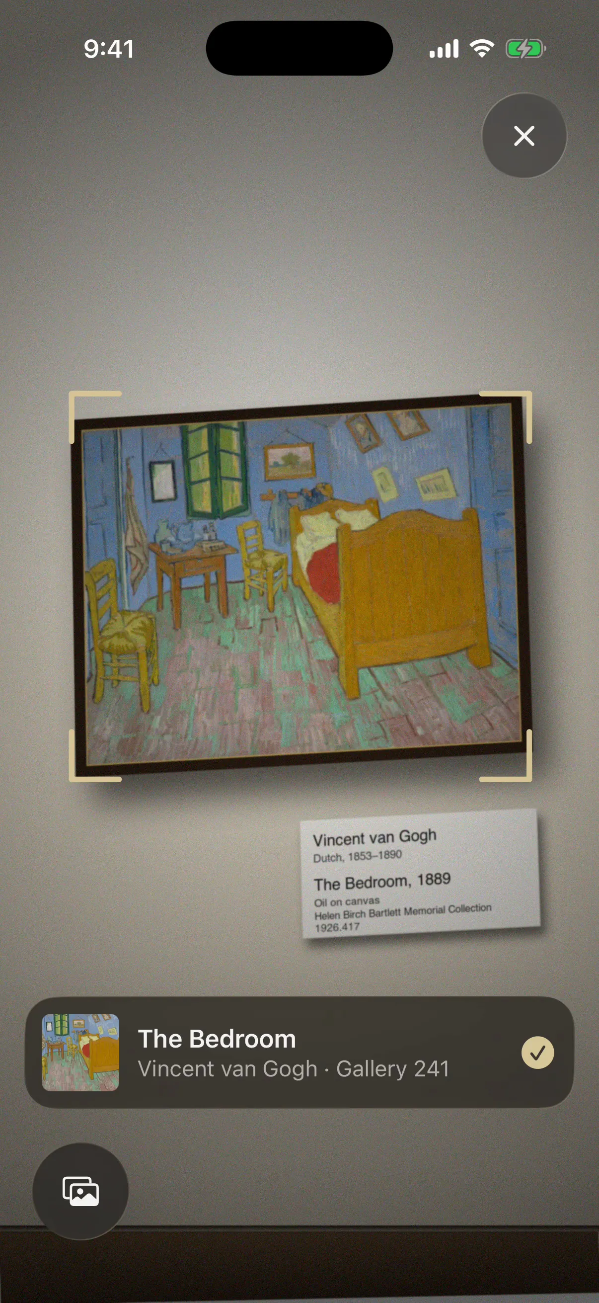The TAO app: Scan, The Bedroom recognized on the gallery wall